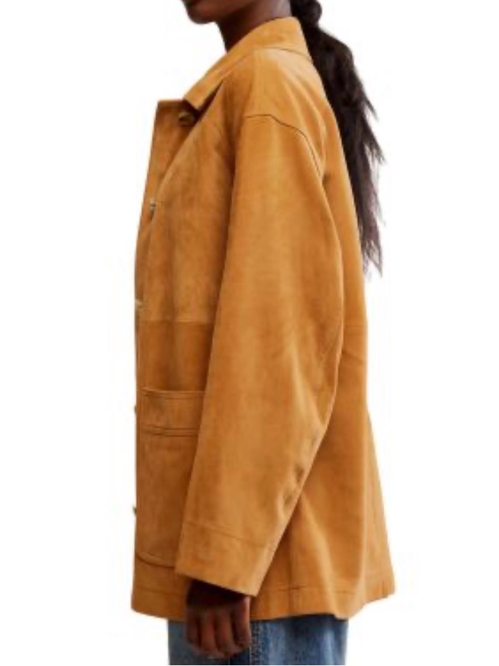 Free People Suede-Look Mustard Brown Relaxed Jacket (Small Markings See Pics)